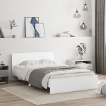 vidaXL Cadru de pat cu tăblie, alb, 135x190 cm vidaXL Cadru de pat cu tăblie, alb, 135x190 cm