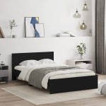 vidaXL Cadru de pat cu tăblie, negru, 135x190 cm vidaXL Cadru de pat cu tăblie, negru, 135x190 cm