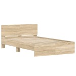vidaXL Cadru de pat cu tăblie, stejar sonoma, 135x190 cm vidaXL Cadru de pat cu tăblie, stejar sonoma, 135x190 cm