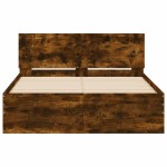vidaXL Cadru de pat cu tăblie, stejar fumuriu, 135x190 cm vidaXL Cadru de pat cu tăblie, stejar fumuriu, 135x190 cm