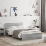 vidaXL Cadru de pat cu tăblie, gri sonoma, 135x190 cm vidaXL Cadru de pat cu tăblie, gri sonoma, 135x190 cm