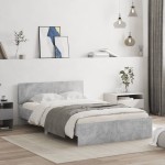 vidaXL Cadru de pat cu tăblie, gri beton, 120x190 cm vidaXL Cadru de pat cu tăblie, gri beton, 120x190 cm