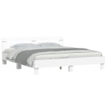 vidaXL Cadru de pat cu tăblie și LED, alb, 200x200 cm vidaXL Cadru de pat cu tăblie și LED, alb, 200x200 cm