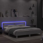 vidaXL Cadru de pat cu tăblie și LED, alb, 200x200 cm vidaXL Cadru de pat cu tăblie și LED, alb, 200x200 cm