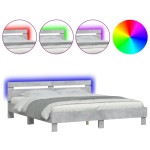 vidaXL Cadru de pat cu tăblie și LED, gri beton, 200x200 cm vidaXL Cadru de pat cu tăblie și LED, gri beton, 200x200 cm