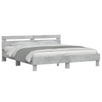 vidaXL Cadru de pat cu tăblie și LED, gri beton, 200x200 cm vidaXL Cadru de pat cu tăblie și LED, gri beton, 200x200 cm