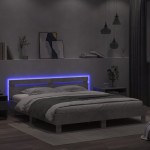 vidaXL Cadru de pat cu tăblie și LED, gri beton, 200x200 cm vidaXL Cadru de pat cu tăblie și LED, gri beton, 200x200 cm