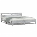 vidaXL Cadru de pat cu tăblie și LED, gri beton, 200x200 cm vidaXL Cadru de pat cu tăblie și LED, gri beton, 200x200 cm