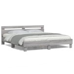 vidaXL Cadru de pat cu tăblie și LED, gri sonoma, 200x200 cm vidaXL Cadru de pat cu tăblie și LED, gri sonoma, 200x200 cm