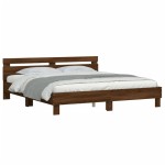 vidaXL Cadru de pat cu tăblie și LED, stejar maro, 200x200 cm vidaXL Cadru de pat cu tăblie și LED, stejar maro, 200x200 cm