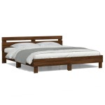 vidaXL Cadru de pat cu tăblie și LED, stejar maro, 200x200 cm vidaXL Cadru de pat cu tăblie și LED, stejar maro, 200x200 cm