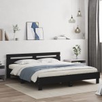 vidaXL Cadru de pat cu tăblie și LED, negru, 180x200 cm vidaXL Cadru de pat cu tăblie și LED, negru, 180x200 cm