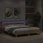 vidaXL Cadru de pat cu tăblie și LED, stejar sonoma, 180x200 cm