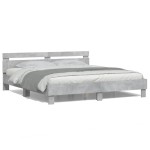vidaXL Cadru de pat cu tăblie și LED, gri beton, 180x200 cm vidaXL Cadru de pat cu tăblie și LED, gri beton, 180x200 cm