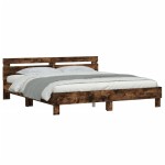 vidaXL Cadru de pat cu tăblie și LED, stejar fumuriu, 180x200 cm vidaXL Cadru de pat cu tăblie și LED, stejar fumuriu, 180x200 cm