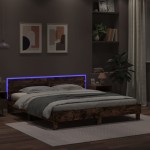 vidaXL Cadru de pat cu tăblie și LED, stejar fumuriu, 180x200 cm vidaXL Cadru de pat cu tăblie și LED, stejar fumuriu, 180x200 cm