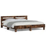 vidaXL Cadru de pat cu tăblie și LED, stejar fumuriu, 180x200 cm vidaXL Cadru de pat cu tăblie și LED, stejar fumuriu, 180x200 cm