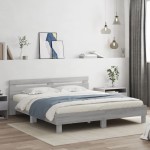 vidaXL Cadru de pat cu tăblie și LED, gri sonoma, 180x200 cm vidaXL Cadru de pat cu tăblie și LED, gri sonoma, 180x200 cm