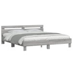 vidaXL Cadru de pat cu tăblie și LED, gri sonoma, 180x200 cm vidaXL Cadru de pat cu tăblie și LED, gri sonoma, 180x200 cm
