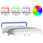 vidaXL Cadru de pat cu tăblie și LED, alb, 160x200 cm vidaXL Cadru de pat cu tăblie și LED, alb, 160x200 cm
