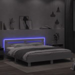 vidaXL Cadru de pat cu tăblie și LED, alb, 160x200 cm vidaXL Cadru de pat cu tăblie și LED, alb, 160x200 cm