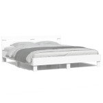 vidaXL Cadru de pat cu tăblie și LED, alb, 160x200 cm vidaXL Cadru de pat cu tăblie și LED, alb, 160x200 cm