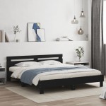 vidaXL Cadru de pat cu tăblie și LED, negru, 160x200 cm vidaXL Cadru de pat cu tăblie și LED, negru, 160x200 cm