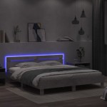vidaXL Cadru de pat cu tăblie și LED, gri beton, 160x200 cm vidaXL Cadru de pat cu tăblie și LED, gri beton, 160x200 cm