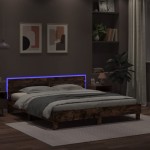 vidaXL Cadru de pat cu tăblie și LED, stejar fumuriu, 160x200 cm