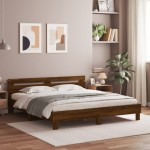 vidaXL Cadru de pat cu tăblie și LED, stejar maro, 160x200 cm vidaXL Cadru de pat cu tăblie și LED, stejar maro, 160x200 cm