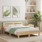 vidaXL Cadru de pat cu tăblie și LED, stejar sonoma, 150x200 cm