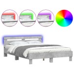 vidaXL Cadru de pat cu tăblie și LED, gri beton, 150x200 cm vidaXL Cadru de pat cu tăblie și LED, gri beton, 150x200 cm