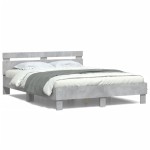 vidaXL Cadru de pat cu tăblie și LED, gri beton, 150x200 cm vidaXL Cadru de pat cu tăblie și LED, gri beton, 150x200 cm