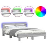 vidaXL Cadru de pat cu tăblie și LED, gri sonoma, 150x200 cm vidaXL Cadru de pat cu tăblie și LED, gri sonoma, 150x200 cm