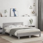 vidaXL Cadru de pat cu tăblie și LED, gri sonoma, 150x200 cm vidaXL Cadru de pat cu tăblie și LED, gri sonoma, 150x200 cm