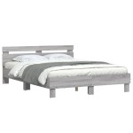vidaXL Cadru de pat cu tăblie și LED, gri sonoma, 150x200 cm vidaXL Cadru de pat cu tăblie și LED, gri sonoma, 150x200 cm