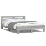 vidaXL Cadru de pat cu tăblie și LED, gri sonoma, 150x200 cm vidaXL Cadru de pat cu tăblie și LED, gri sonoma, 150x200 cm
