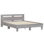 vidaXL Cadru de pat cu tăblie și LED, gri sonoma, 150x200 cm vidaXL Cadru de pat cu tăblie și LED, gri sonoma, 150x200 cm