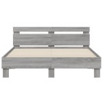 vidaXL Cadru de pat cu tăblie și LED, gri sonoma, 150x200 cm vidaXL Cadru de pat cu tăblie și LED, gri sonoma, 150x200 cm
