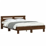 vidaXL Cadru de pat cu tăblie și LED, stejar maro, 150x200 cm vidaXL Cadru de pat cu tăblie și LED, stejar maro, 150x200 cm