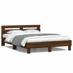 vidaXL Cadru de pat cu tăblie și LED, stejar maro, 150x200 cm vidaXL Cadru de pat cu tăblie și LED, stejar maro, 150x200 cm