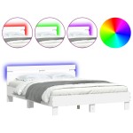 vidaXL Cadru de pat cu tăblie și LED, alb, 140x200 cm vidaXL Cadru de pat cu tăblie și LED, alb, 140x200 cm