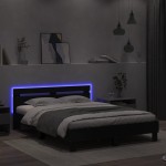 vidaXL Cadru de pat cu tăblie și LED, negru, 140x200 cm