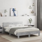 vidaXL Cadru de pat cu tăblie și LED, gri beton, 140x200 cm vidaXL Cadru de pat cu tăblie și LED, gri beton, 140x200 cm