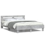 vidaXL Cadru de pat cu tăblie și LED, gri beton, 140x200 cm vidaXL Cadru de pat cu tăblie și LED, gri beton, 140x200 cm