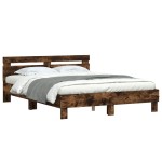 vidaXL Cadru de pat cu tăblie și LED, stejar fumuriu, 140x200 cm vidaXL Cadru de pat cu tăblie și LED, stejar fumuriu, 140x200 cm