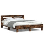 vidaXL Cadru de pat cu tăblie și LED, stejar fumuriu, 140x200 cm vidaXL Cadru de pat cu tăblie și LED, stejar fumuriu, 140x200 cm