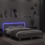 vidaXL Cadru de pat cu tăblie și LED, gri sonoma, 140x200 cm vidaXL Cadru de pat cu tăblie și LED, gri sonoma, 140x200 cm