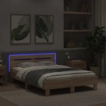 vidaXL Cadru de pat cu tăblie și LED, stejar sonoma, 120x200 cm vidaXL Cadru de pat cu tăblie și LED, stejar sonoma, 120x200 cm