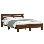 vidaXL Cadru de pat cu tăblie și LED, stejar maro, 120x200 cm vidaXL Cadru de pat cu tăblie și LED, stejar maro, 120x200 cm